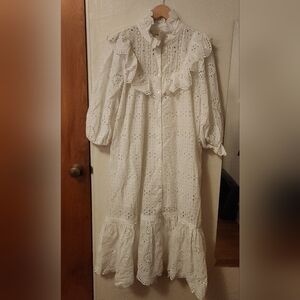 LoveShackFancy Elspeth Scalloped Cotton Voile Midi Shirt Dress In Medium